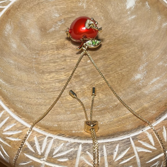 Betsey Johnson Gold Tone Back To School Red Apple Worm Locket Pendant Necklace - Picture 7 of 16